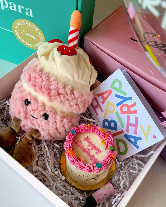 Birthday Basket con cupcake de peluche