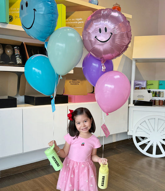 Termo con globos felices.